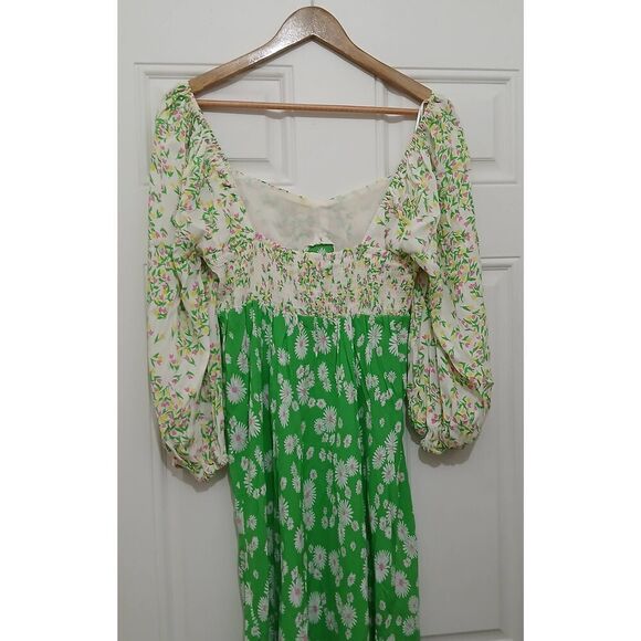 Rixo womens size 8 long maxi boho sweetheart green floral dress beach - Picture 6 of 8